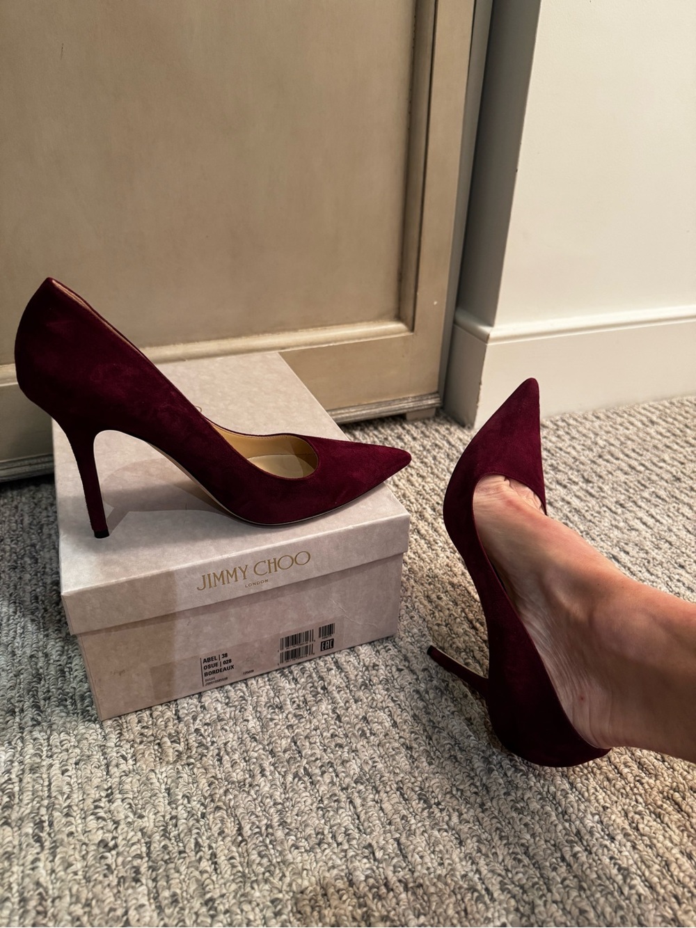 Jimmy Choo Wine Suede Pointed-Toe Pumps - Picture 2 of 4
